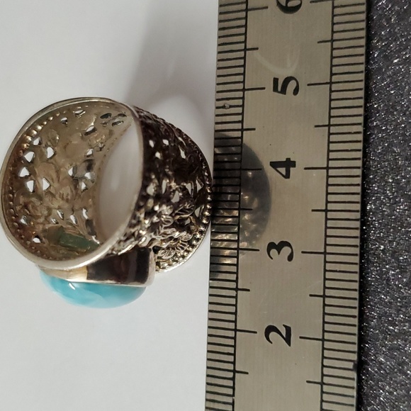 Sterling Silver 925 Larimar Filigree Ring - Picture 8 of 16